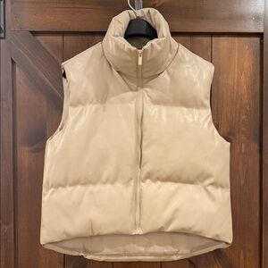 Chic Taupe Faux Leather Puffer Vest